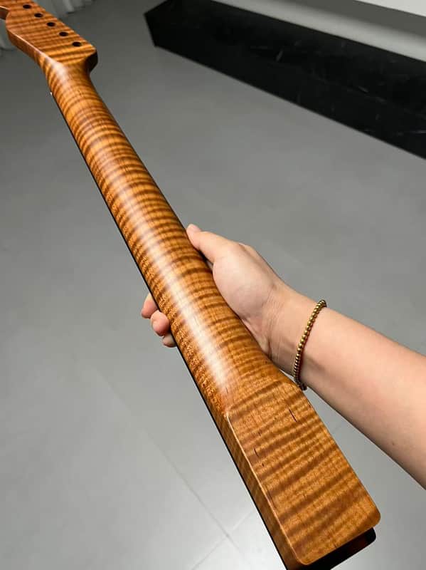 AAAAA Tele Ebony Fretboard Roasted flame Maple Electric Guitar Neck Radius 12inch Round stainless steel 22 frets hole 10mm Radius: 12 inches image 1
