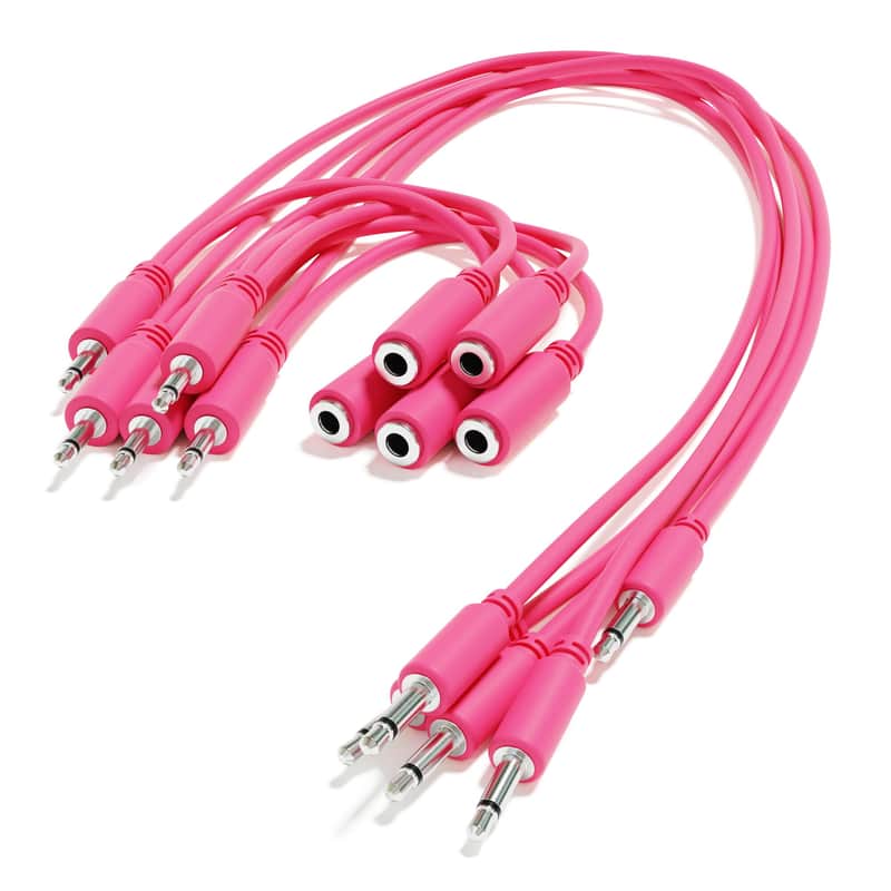 ExcelValley [Pink | 180 cm - 70.87"] 5-Pack - Hopscotch Mono Splitter Y Patch Cables TS 3.5mm 1/8" Eurorack Synth image 1