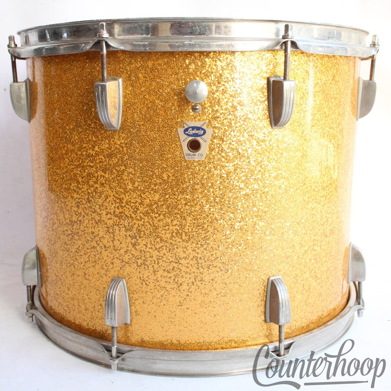 Ludwig 15x12"Transition Badge Tom Drum 3ply Mahogany Gold Sparkle NOB Brass Rims — main photograph