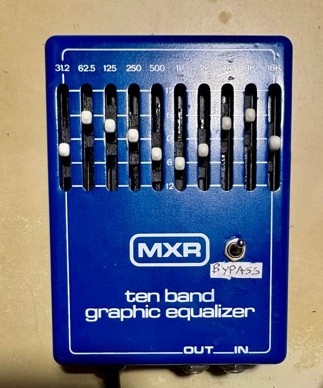 Blue M.X.R. ten band graphic equalizer with knobs and input/output jacks.