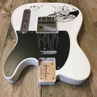 FRANCHIN Mars guitar body White Black Ink Handmade Indie Drawing Relic Aged Alder T-Style Made in Italy - Stock piece #11751221 image 11
