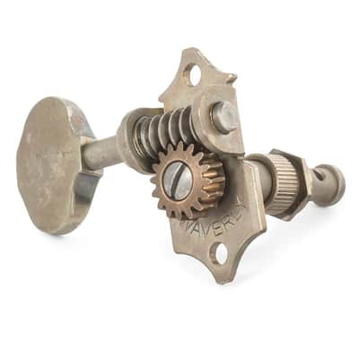 Waverly Guitar Tuners with Butterbean Knobs, for Solid Pegheads, Relic nickel, 3L/3R image 2