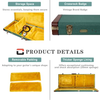 Crossrock Master Series - Wooden Telecaster&Stratocaster Electric Guitar Case - Security Lock, Genuine Leather Handle, Reinforced Hardware, Metal Feet, Storage Space- Malachite Blue Tweed image 4