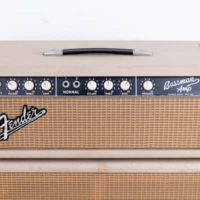 1964 Fender Bassman 6G6-B Tuxedo Brown Panel Blonde Vintage Piggyback Tube Amp, 100% Original w/ Oxford 12M6 image 2