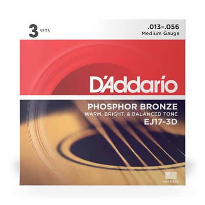 D'Addario EJ17-3D Medium 13-56 Phosphor Bronze Acoustic Guitar String 3 Pack image 1