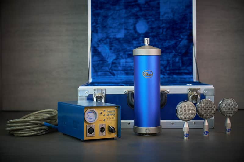 Rare Vintage Early Blue Bottle Tube Condenser Microphone Set image 1
