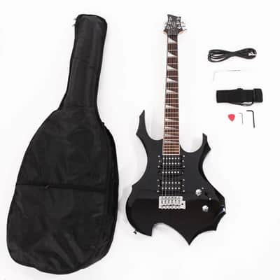 Flame-Style Electric Guitar Pack – HSH Pickups, Tremolo Bridge, 24 Frets, Black with Bag, Strap & Accessories image 1