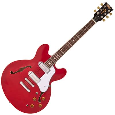 Vintage VSA500P ReIssued Semi Acoustic Guitar ~ Cherry Red image 3
