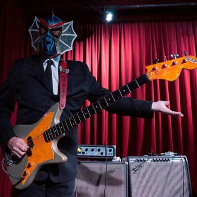 Los Straitjackets ed. DiPinto Galaxie Bass 2010s - Silver Sparkle with Gold Pearl Pickguard image 15