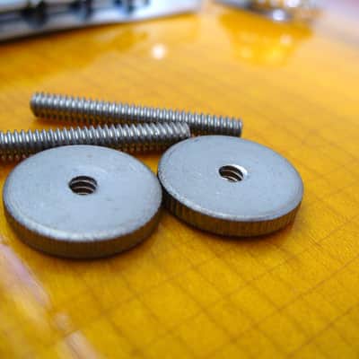 Gibson AGED soft brass 50 thumbwheels + posts for vintage ABR-1 bridge Les Paul Royal Mount 2026 - Nickel image 2