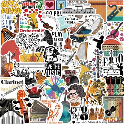 50pcs Orchestral Music Stickers, Musical Instrument Stickers Packs for Water Bottles, Scrapbook Laptop Phone, Vinyl Waterproof Piano Violin Cello Decals for Kids Adults Teens image 9