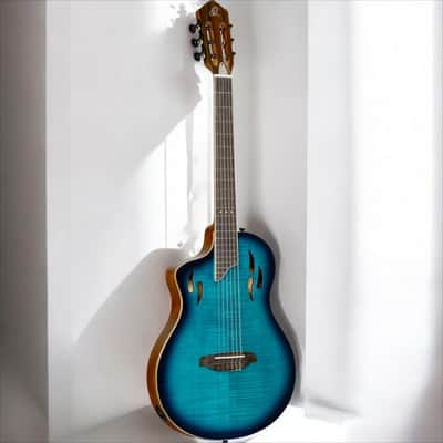 Ortega TourPlayer Series Nylon String Acoustic-Electric Guitar - RTPDLX-FMA-L, Left-handed, Flamed Mapled Blue image 3