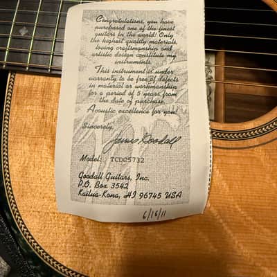 Goodall Traditional Dreadnought Cutaway 2008 Bear Claw Spruce/Cocobolo B&S image 11
