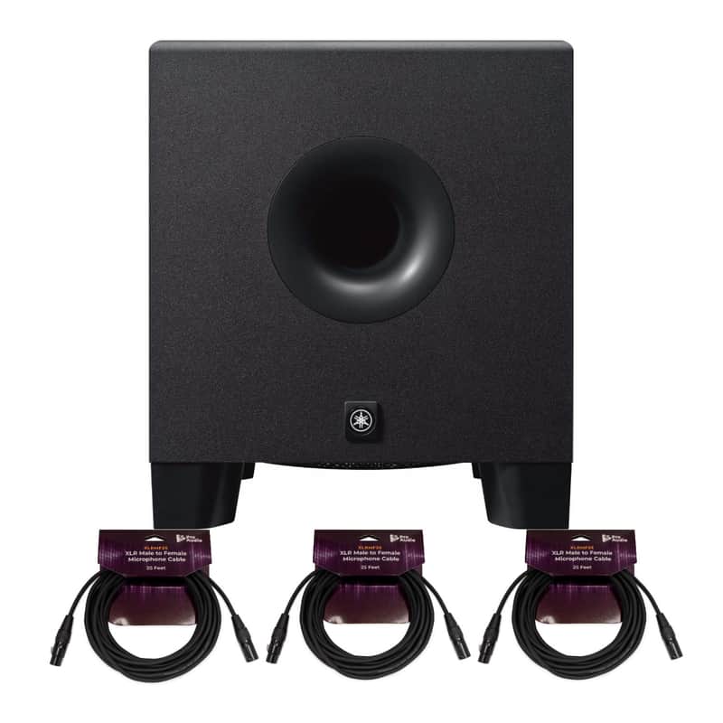 Yamaha HS8S 150 Watt Professional Powered Subwoofer (Black) Bundle with XLR Cables (3-Pack) (4 Items) image 1
