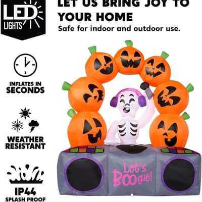 6FT Halloween DJ Skeleton Inflatable w/ Boombox, Lights & Music | Let’s Boogie image 3