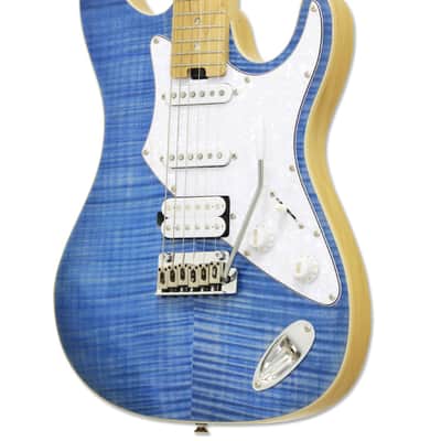 Aria 714-MKII-BKDM Fullerton, Flamed Maple Top, Poplar Body, Roasted Maple Neck, Turquoise Blue image 3