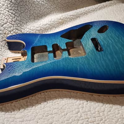 # BCS-7-Our last, USA made, Double bound Roasted Alder body in blue clouds with Killer 5A quilt maple top. Made for a Strat neck image 4