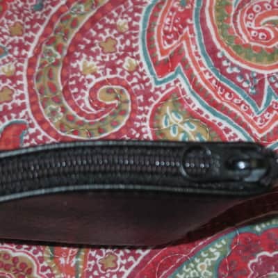 lightly used very clean 1980s Shure microphone pouch, outer areas are black vinyl with a very light reptile texture/appearance & one area has a red & silver graphic / inside is black / black zipper (NO microphone) 10 inches W, 4 & 1/2 inches H image 6