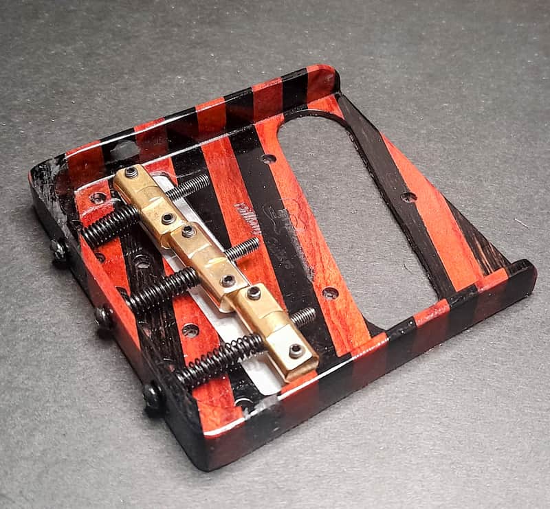 Hillbilly Guitars Custom Black Ebony & Bloodwood Telecaster Bridge w Brass Comp Saddles image 1
