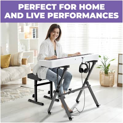 Liquid Stands Foldable Piano Keyboard Stand and Bench Set, Caster wheels - Portable Heavy Duty Digital Piano Stand for 54-88 Key Electric Piano, Adjustable Piano Bench image 6