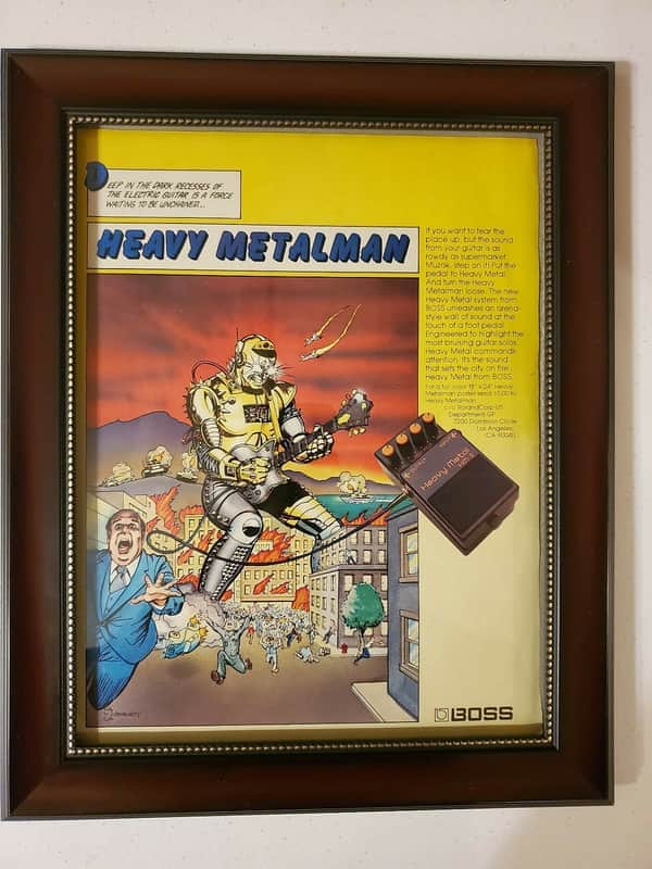 1984 Boss Pedals Color Promotional Ad Framed Boss Metal HM-2 Pedal Original image 1