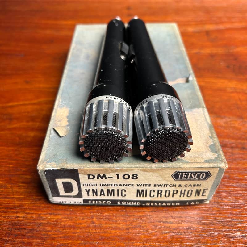 1967 Teisco Sound Research Labs DM-108 stero microphone pair vintage cardioid dynamic w/ lo-z transformer ( electro voice 666 and Shure Sm57 combined ) image 1