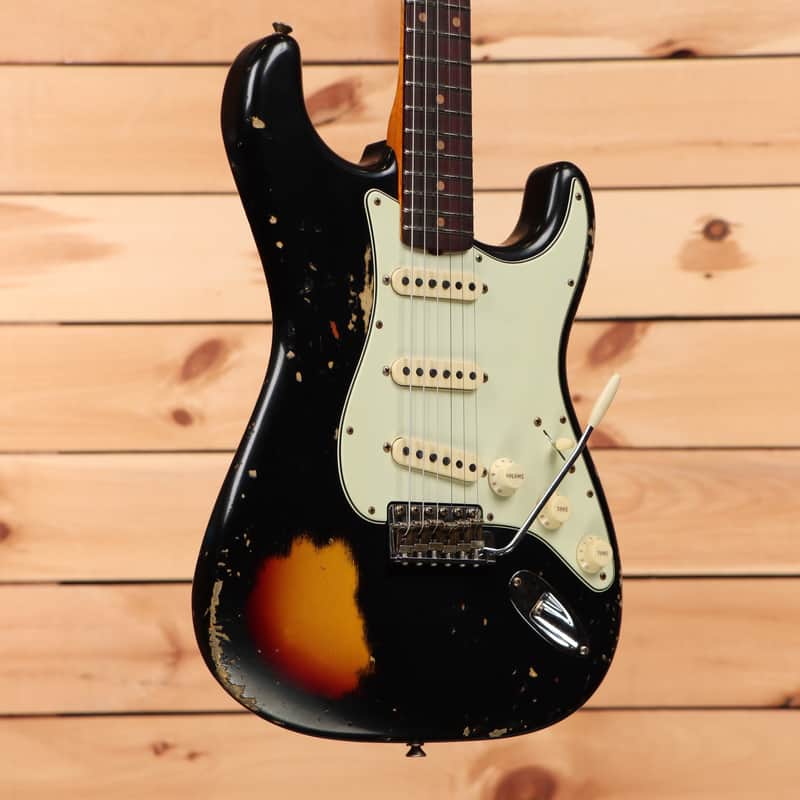 Fender Custom Shop 1960 Stratocaster Heavy Relic - Aged Black over 3-Color Sunburst-CZ576853 image 1