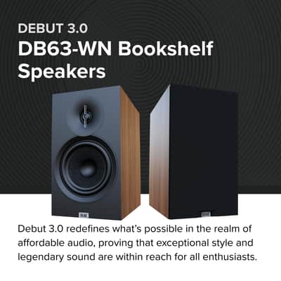 ELAC Debut 3.0 DB63-WN Bookshelf Speakers, Walnut (Pair) - 1” Aluminum Dome Tweeter & 6.5” Aramid Fiber Woofer - 2-Way Bass Reflex - 42Hz to 38KHz Response image 2