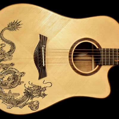 Acoustic Dreadnought Guitar Handmade by Blueberry Dragon Motif image 1