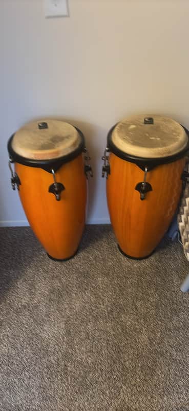 Toca Conga Drums with Stand 2016ish - Natural Wood Grain Finish - Orange Tint image 1