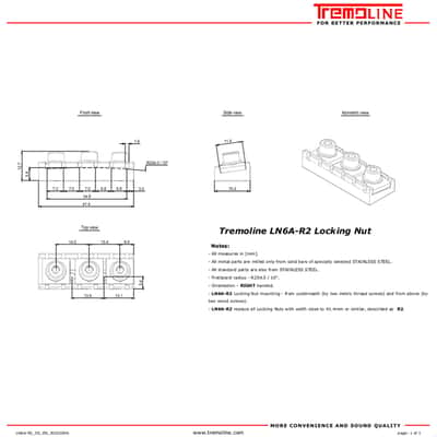 Tremoline FT36T-R2-BS Stainless Steel double locking tremolo + R2 (41.4mm) Locking Nut, Black image 15