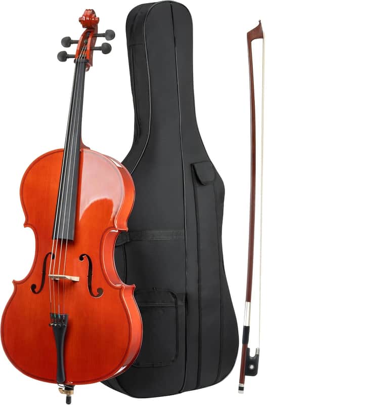 4/4 Full Size Cello, Beginner Cello 4/4, Acoustic Cello Set with Portable Bag, Bow, Rosin, Stand, String Musical Instruments for School Orchestras, Performances image 1