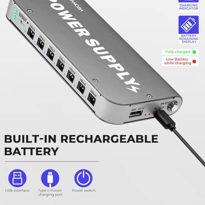 Guitar Pedal Power Supply Vangoa Built-in 3.7V/4600mAh Rechargeable Battery with Battery Indicator 7 Outputs(100mA,300mA) with USB Port Portable 9V Power Supply for Guitar Bass Effect Pedal Board image 2