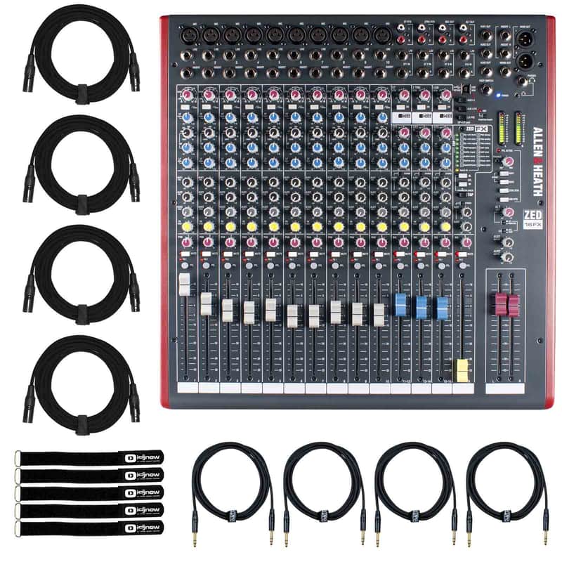 Allen & Heath ZED-16FX Multipurpose USB FX PA Live Mixer w Built In Effects, Cables image 1