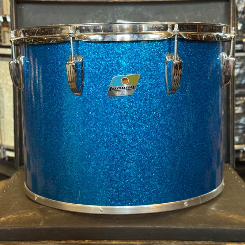 VINTAGE 1970's Ludwig 12x16" Blue & Olive Badge Concert Tom in Blue Sparkle image 1