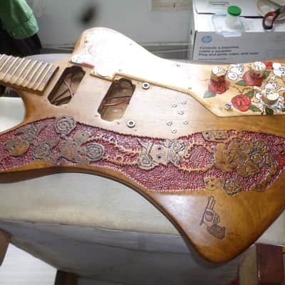custom unique stock, Firebird R slab guitar,"Skulls&Roses",,handpainted+carved,collector item trades image 2