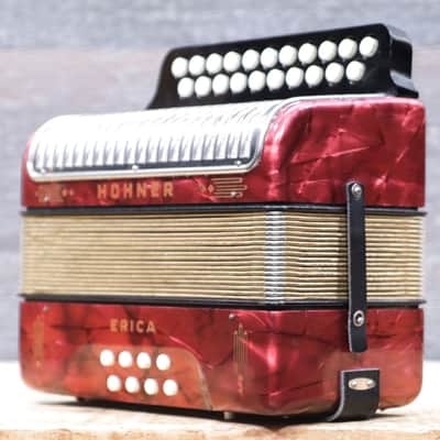 Hohner Erica 2-Row 8-Bass 21-Treble Button A-D Red Diatonic Accordion - Germany image 2