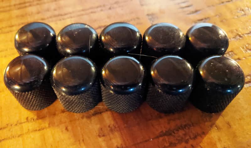 Set Of 10 Gotoh Black Knurled Guitar/Bass Dome Knobs w/Screw, Part # VK1-18 GG, Japan image 1