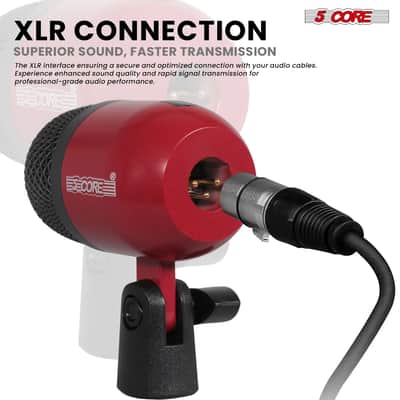 5 Core 9 Piece Drum Microphone Set w Kick Bass, Tom/Snare and Condenser Hi Hat & Cymbals Mics - Red image 8