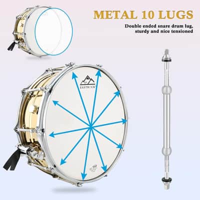 Snare Drum 14 X5.5 Inches Professional Snares for Drummer, Adult, Advanced Drum Set Snare Drums (Brass Color) image 2