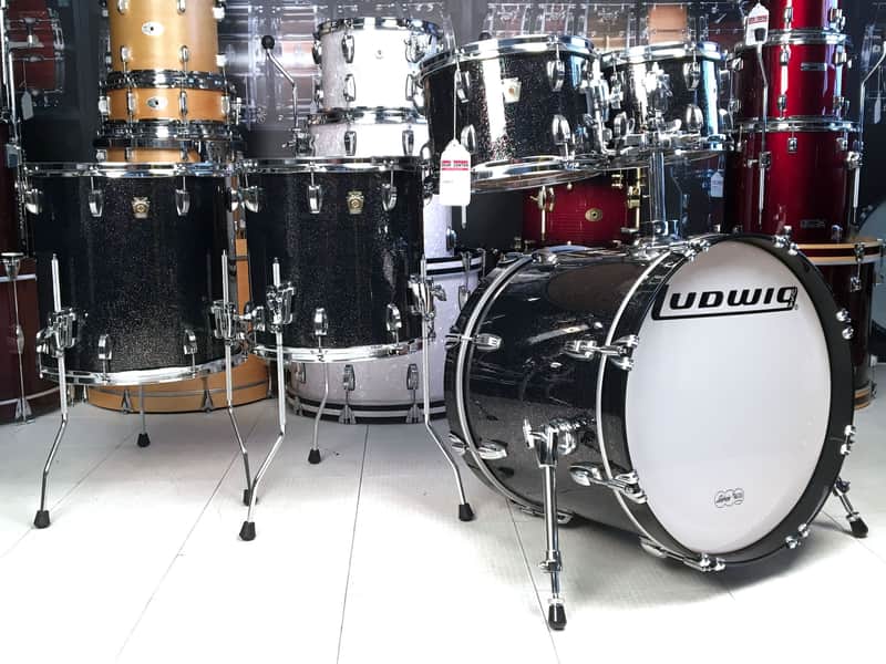 Used Ludwig Classic Maple 5pc Drum Set Black Galaxy Sparkle image 1