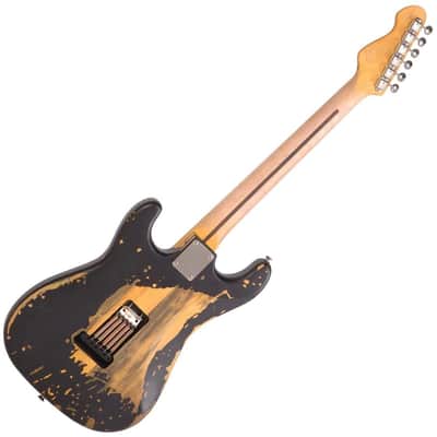 Vintage V6 ICON S-Style Electric Guitar - Distressed Boulevard Black (V6MRBK) image 2