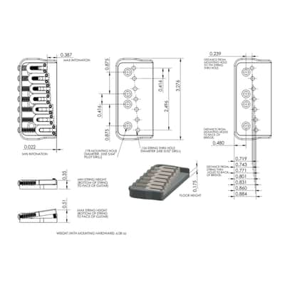 USA Hipshot 7 Strings Hardtail Fixed Bridge .175" Floor Height w screws - NICKEL image 2