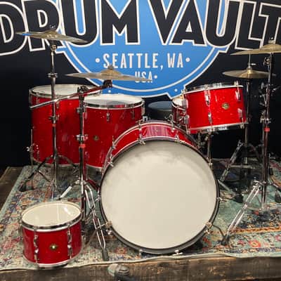 Frankie Banali's Quiet Riot - Leedy & Ludwig Restored 6-Piece Set, 24", 20", 16", 13", 12", 14x5" Matching Snare! Immaculate 1950-1955 - Sparkling Red Pearl image 1