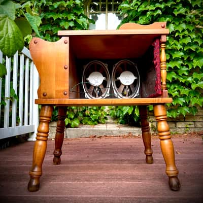 Rotary Connection Solid Maple 2 6x9 guitar 2 speaker cabinet/side table/music sheet holder on legs! 2 vintage 6x9 speakers. Open or closed back optional. 16 ohms. Vintage colonial style. Switchcraft jack. 2026 - Maple Wood image 13