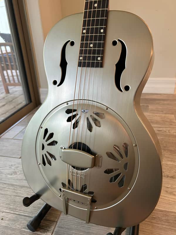 Gretsch G9201 Honey Dipper Round-Neck Brass Body Biscuit Cone Resonator Guitar 2010s - Shed Roof
