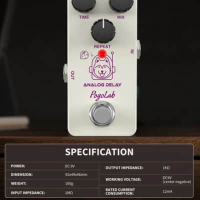 Pogolab Analog Delay Mini Guitar Pedal – DC 9V True Bypass Effects Pedal image 2
