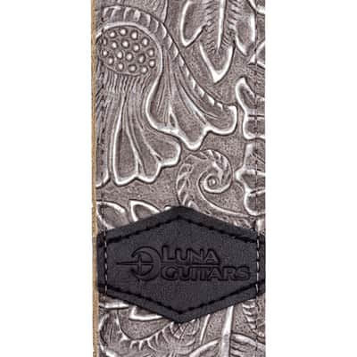Luna Guitars Leather Fern & Leaf Silver Guitar Strap, STRAP LUNA LTH SLDR SLV image 2