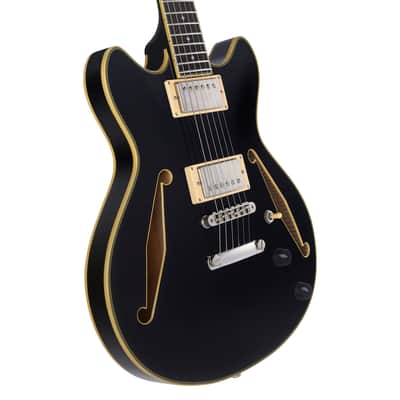 D'Angelico DAEMDCTSBKSNS EXCEL MINI DC TOUR Double Cutaway Semi-Hollow Body 3 Piece Maple/Walnut/Maple Neck 6-String Electric Guitar w/Gig Bag image 2