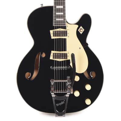 Silvertone 1446 VBK Single Cut Semi-Hollow Electric Guitar w/ Bigsby Vibrato Gloss Black Pre-Order image 2